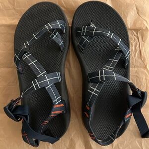 Chaco Men's Z/Cloud Adjustable Strap Cushioned Sandal - Black w/ Navy & Orange